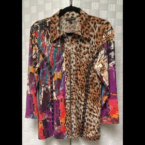 Max & Rina Leopard Zip Shirt Size L